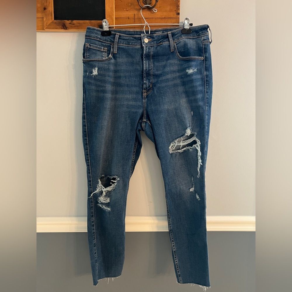 Old Navy Rockstar Super Skinny Jeans Womens 16 Distressed Stretch Raw Hem